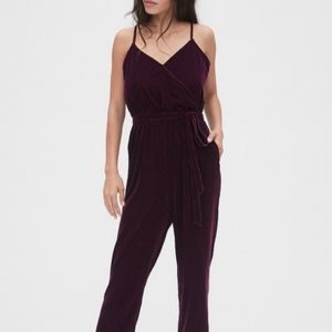 New Gap Velvet Cami Wrap-Front Jumpsuit (Size 8 Tall)